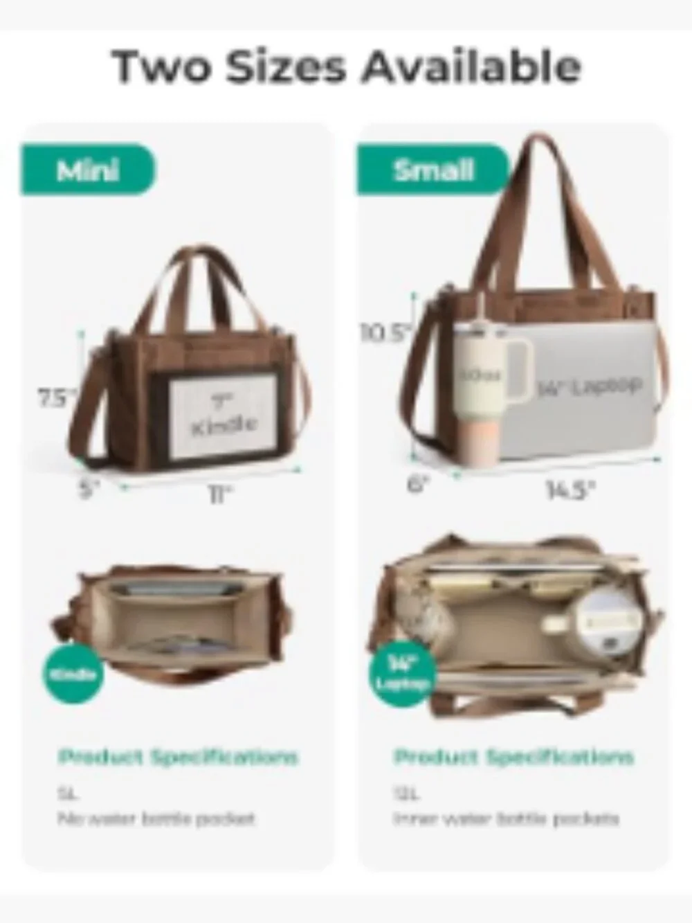 Corduroy Tote Bag with Laptop Sleeve & Crossbody Strap